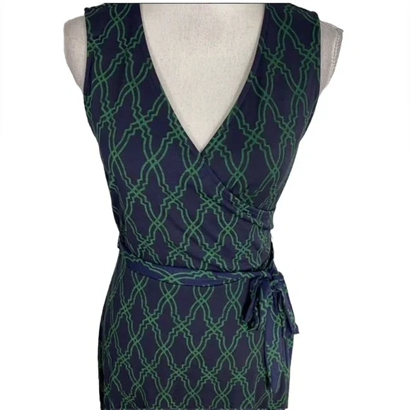41 Hawthorn | Dresses | 4 Hawthorn Navy Blue Green Geometric Sleeveless  Dress Tie Waist Size M | Poshmark